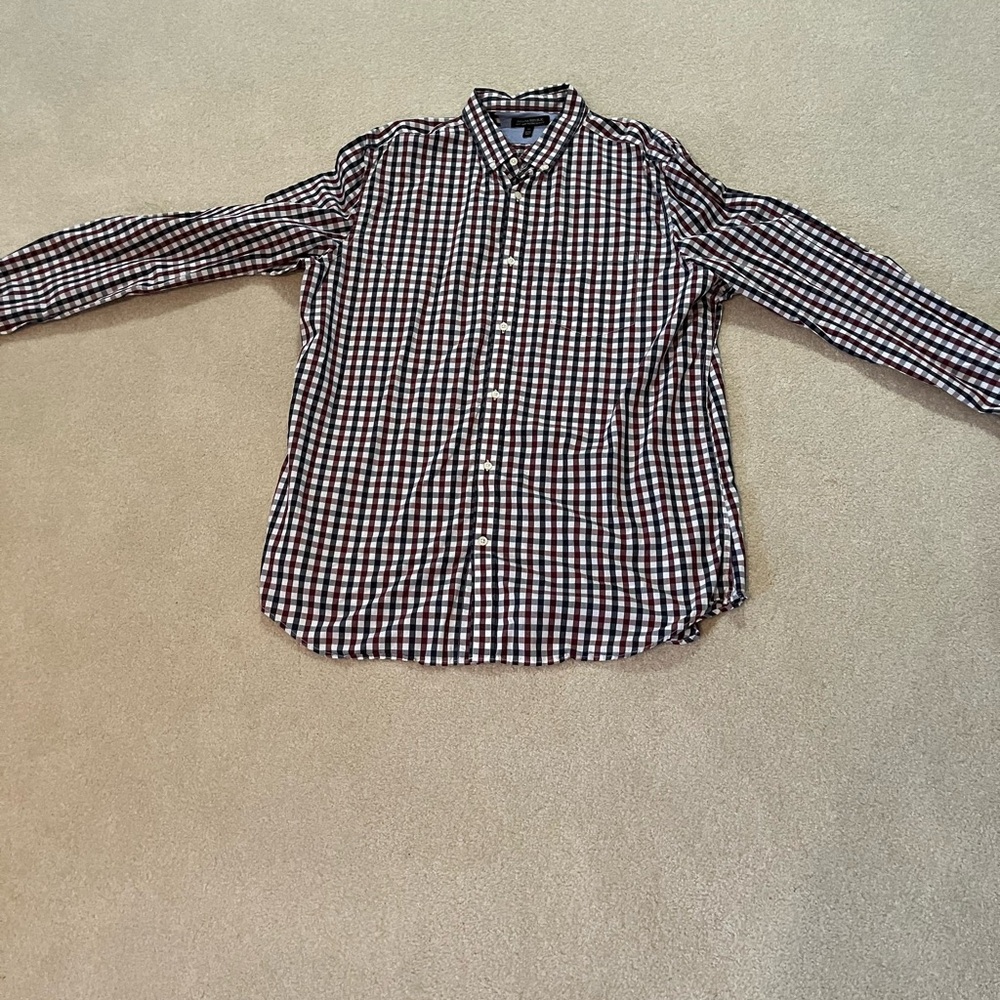 Banana Republic Men's Navy, White & Red Gingham Button-Down Shirt